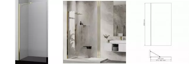 Душевая перегородка «WasserKRAFT» Aisch 55W44 100/200 прозрачная/матовая золотая без поддона универсальная Душевая перегородка «WasserKRAFT» Aisch 55W44 100/200 прозрачная/матовая золотая без поддона универсальная