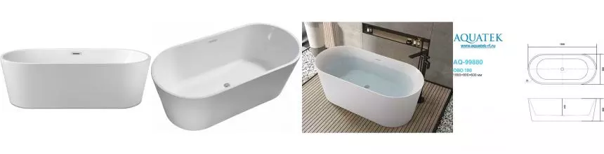 Ванна акриловая «Акватек» ОВО 180/80 с сифоном белая