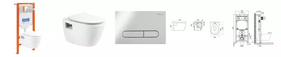 Комплект инсталляция с унитазом, крышкой и кнопкой смыва «Belbagno» Loto BB070CHR/SC/BB002-80/BB005-PR-CHROME безободковый белый Комплект инсталляция с унитазом, крышкой и кнопкой смыва «Belbagno» Loto BB070CHR/SC/BB002-80/BB005-PR-CHROME безободковый белый
