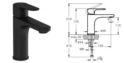 Смеситель для раковины «Vitra» Root Round A4270636EXP чёрный матовый