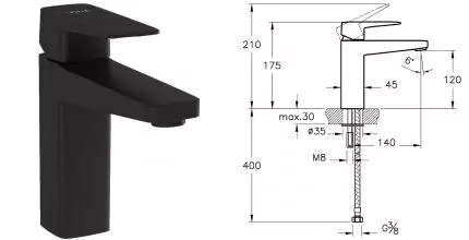 Смеситель для раковины «Vitra» Root Square A4273136EXP чёрный матовый Смеситель для раковины «Vitra» Root Square A4273136EXP чёрный матовый