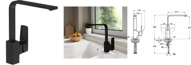 Смеситель для кухонной мойки «Vitra» Root Square A4275336EXP чёрный матовый Смеситель для кухонной мойки «Vitra» Root Square A4275336EXP чёрный матовый