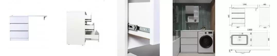 Тумба с раковиной «Orange» Optima 70 под стиральную машину (Камилла 130/48 L) белый глянец