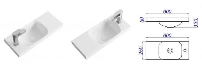 Раковина «Aqwella» Compact Slim 60 литьевой мрамор белая универсальная