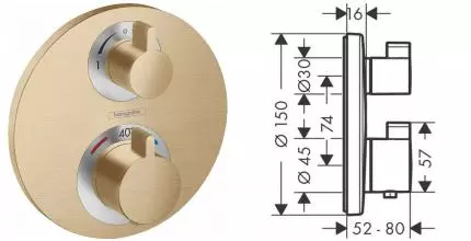 Внешняя часть смесителя «Hansgrohe» Ecostat S 15758140 шлифованная бронза Внешняя часть смесителя «Hansgrohe» Ecostat S 15758140 шлифованная бронза
