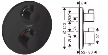 Внешняя часть смесителя «Hansgrohe» Ecostat S 15758670 чёрная матовая Внешняя часть смесителя «Hansgrohe» Ecostat S 15758670 чёрная матовая