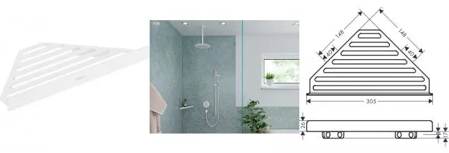 Угловая полка в ванну «Hansgrohe» AddStoris 41741700 на стену белая матовая