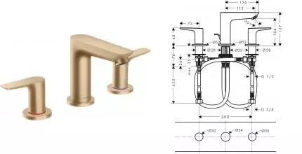 Смеситель для раковины «Hansgrohe» Talis E 71733140 с донным клапаном шлифованная бронза