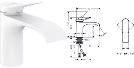 Смеситель для раковины «Hansgrohe» Vivenis 75012700 белый матовый Смеситель для раковины «Hansgrohe» Vivenis 75012700 белый матовый