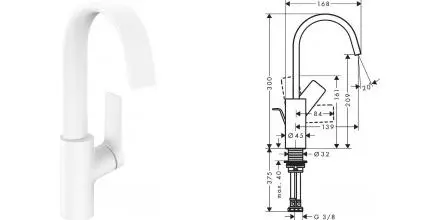 Смеситель для раковины «Hansgrohe» Vivenis 75030700 с донным клапаном белый матовый Смеситель для раковины «Hansgrohe» Vivenis 75030700 с донным клапаном белый матовый
