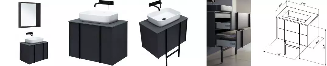 Мебель для ванной подвесная «Allen Brau» Reality 70 со столешницей anthracite matt