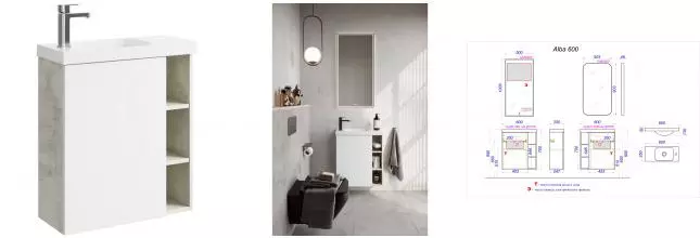 Тумба с раковиной «Aqwella» Alba 60 (Compact Slim 60) подвесная белая/светлый камень левая Тумба с раковиной «Aqwella» Alba 60 (Compact Slim 60) подвесная белая/светлый камень левая