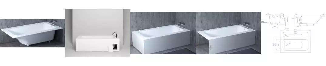 Ванна из литьевого мрамора «Salini» Orlanda Plus 190/100 S-Sense с ножками без сифона белая глянцевая