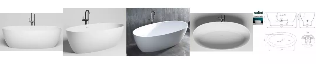 Ванна из литьевого мрамора «Salini» Alda 160/80 S-Stone с сифоном белая матовая