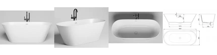 Ванна из литьевого мрамора «Salini» Mona 180/80 с сифоном белая матовая