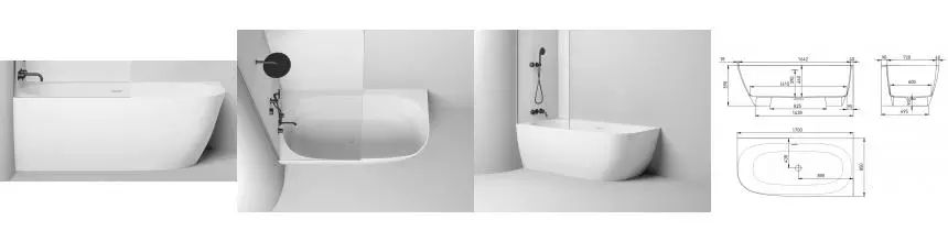 Ванна из литьевого мрамора «Salini» Sofia Corner 170/85 S-sense с сифоном белая глянцевая левая
