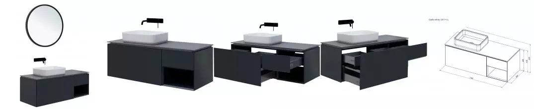 Мебель для ванной подвесная «Allen Brau» Infinity 120 L с 2 ящиками (1 скрытый) anthracite matt