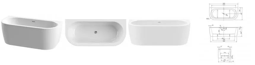 Ванна акриловая «Cezares» Slim Wall 180/80 с ножками перелив без сифона белая W37