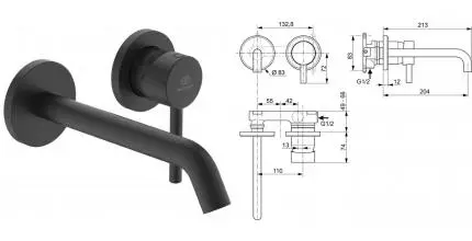 Внешняя часть смесителя «Ideal Standard» Ceraline A6938XG чёрный матовый