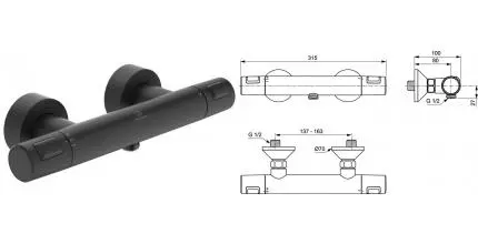 Смеситель для душа «Ideal Standard» Ceratherm T25 A7201XG с термостатом silk black Смеситель для душа «Ideal Standard» Ceratherm T25 A7201XG с термостатом silk black
