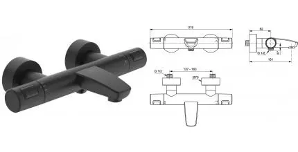 Смеситель для ванны «Ideal Standard» Ceratherm T25 A7544XG с термостатом silk black