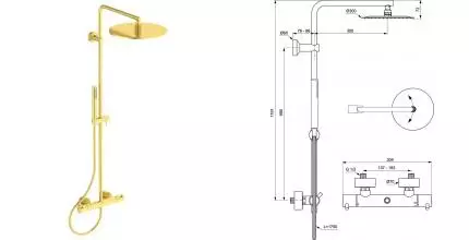 Душевая система «Ideal Standard» Ceratherm T125 A7589A2 с термостатом brushed gold Душевая система «Ideal Standard» Ceratherm T125 A7589A2 с термостатом brushed gold
