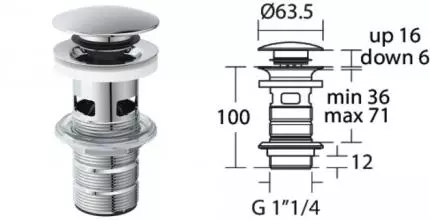 Донный клапан для раковины «Ideal Standard» Multisuite E1482AA с механизмом Клик-Клак хром Донный клапан для раковины «Ideal Standard» Multisuite E1482AA с механизмом Клик-Клак хром