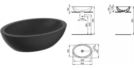 Раковина «Ideal Standard» Strada 60/42 K0784V3 фарфоровая черная