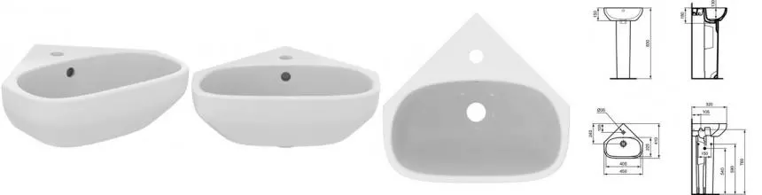 Раковина угловая «Ideal Standard» i.life A 45/41 T471101 фарфоровая белая Раковина угловая «Ideal Standard» i.life A 45/41 T471101 фарфоровая белая