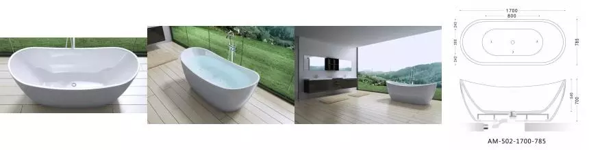 Ванна акриловая «Art&Max» AM-502 170/78 с ножками с сифоном белая Ванна акриловая «Art&Max» AM-502 170/78 с ножками с сифоном белая