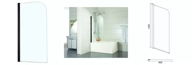 Шторка на ванну стеклянная «Azario» Merrit AZ-NF6211 80/140 прозрачная/чёрная универсальная