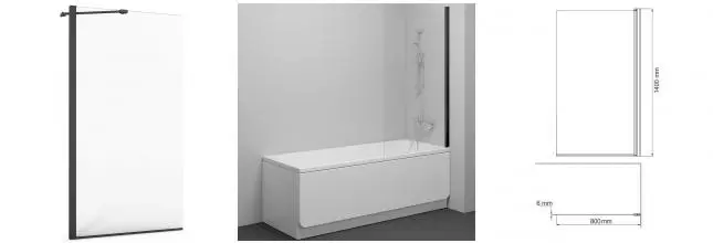 Шторка на ванну стеклянная «Azario» Merrit AZ-NF6310-1 80/140 прозрачная/чёрная универсальная