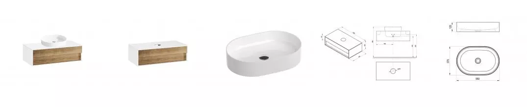 Тумба с раковиной «Ravak» SD Step 100 (Ceramic Slim O 55/37) подвесная белая/орех