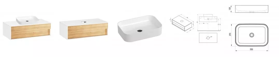 Тумба с раковиной «Ravak» SD Step 100 (Ceramic Slim R 55/37) подвесная белая/дуб