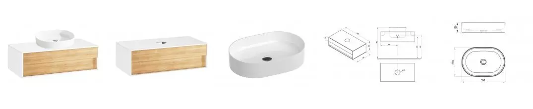 Тумба с раковиной «Ravak» SD Step 100 (Ceramic Slim O 55/37) подвесная белая/дуб