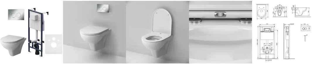 Комплект инсталляция с унитазом, крышкой и кнопкой смыва «Am.Pm» Gem FlashClean IS70151.901700 безободковый белый