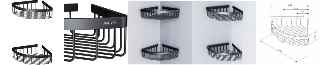 Угловая полка в ванну «Am.Pm» Sense L A7452222 на стену чёрная матовая