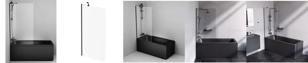 Шторка на ванну стеклянная «Am.Pm» W90BS-080-140BT 80/140 прозрачная/чёрная универсальная