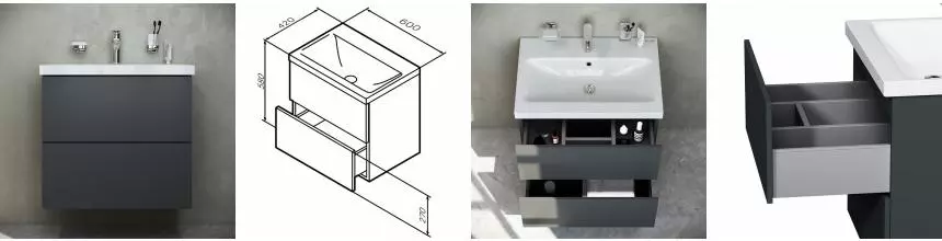 Тумба с раковиной «Am.Pm» Gem 60 (Gem 60) подвесная чёрный матовый