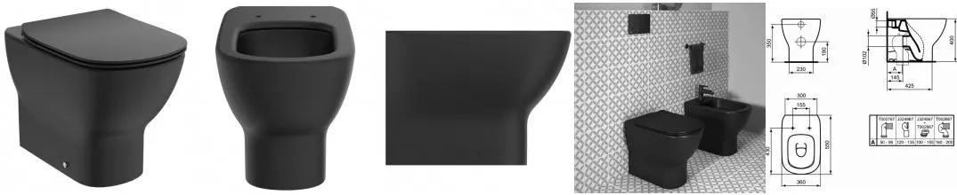 Приставной унитаз безободковый «Ideal Standard» Tesi AquaBlade® T0077V3/T3527V3 черный матовый с сиденьем дюропласт с микролифтом чёрное