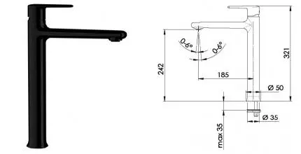 Смеситель для раковины «Remer» Vanity V11LNO чёрный матовый