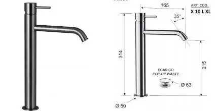 Смеситель для раковины «Remer» X-Style X10LXLCFP с донным клапаном брашированный чёрный