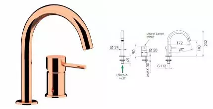 Смеситель для раковины «Remer» X-Style X57RL полированная медь