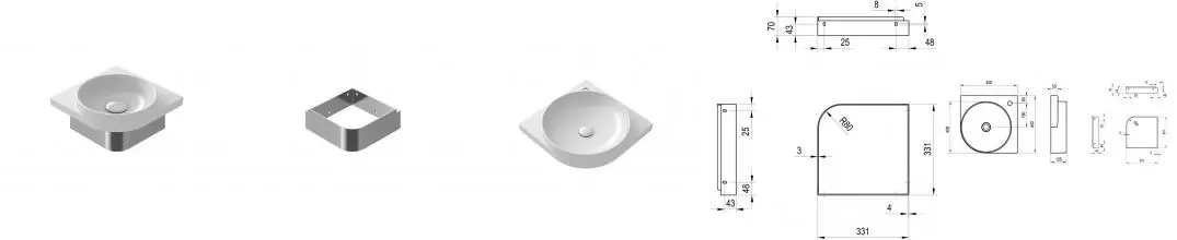 Консоль «Ravak» Yard 45 C (Yard 45 C с отв белая) подвесная угловая хром