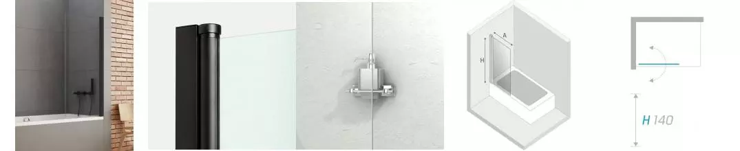 Шторка на ванну стеклянная «New Trendy» New Soleo 100/140 P-0071 прозрачная/чёрная универсальная Шторка на ванну стеклянная «New Trendy» New Soleo 100/140 P-0071 прозрачная/чёрная универсальная