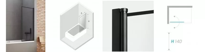 Шторка на ванну стеклянная «New Trendy» New Soleo 100/140 P-0091 прозрачная/чёрная универсальная Шторка на ванну стеклянная «New Trendy» New Soleo 100/140 P-0091 прозрачная/чёрная универсальная