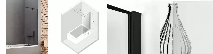 Шторка на ванну стеклянная «New Trendy» New Soleo 100/140 P-0097-WP прозрачная/чёрная универсальная