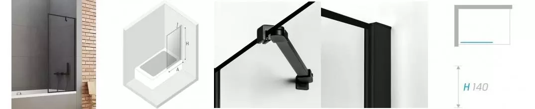 Шторка на ванну стеклянная «New Trendy» New Soleo 50/140 P-0092 прозрачная/чёрная универсальная Шторка на ванну стеклянная «New Trendy» New Soleo 50/140 P-0092 прозрачная/чёрная универсальная