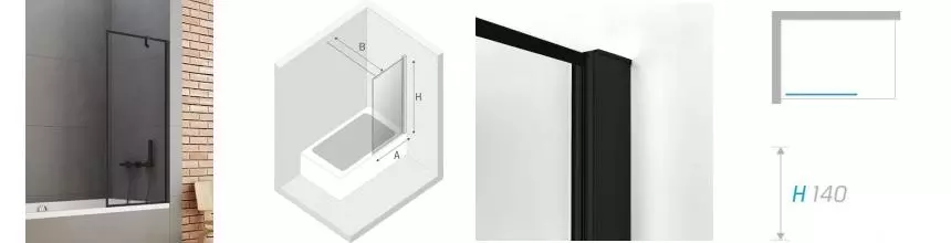 Шторка на ванну стеклянная «New Trendy» New Soleo 50/140 P-0092-WP прозрачная/чёрная универсальная Шторка на ванну стеклянная «New Trendy» New Soleo 50/140 P-0092-WP прозрачная/чёрная универсальная