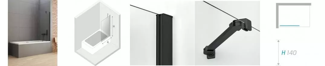 Шторка на ванну стеклянная «New Trendy» New Soleo 60/140 P-0078 прозрачная/чёрная универсальная Шторка на ванну стеклянная «New Trendy» New Soleo 60/140 P-0078 прозрачная/чёрная универсальная